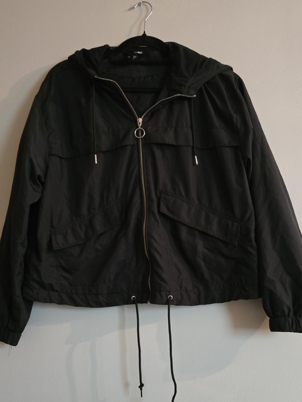 Black Hooded Zip-Front Women's Jacket
